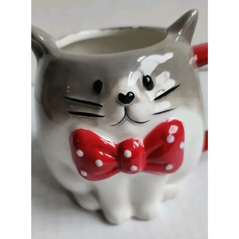 2023 Target Wondershop Cat with Polka Dot Bow Tie Coffee Tea Earthenware Mug